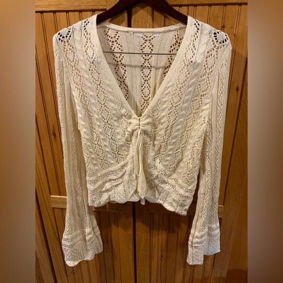 No Label Tops - Chic Cream Lace Cardigan